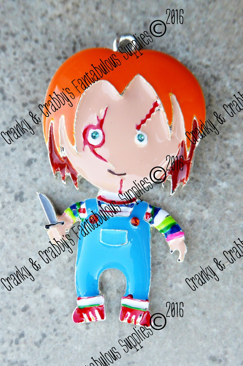 Chucky Pendant Evil Doll 54mm x 29mm Possessed Pendant, Charm for Key chain, chunky necklace and more image 1