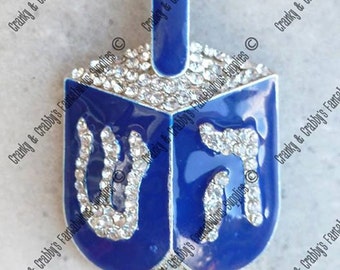 v Blue and Clear Dreidel Pendant -  50mm x 28mm - Hanukkah, Blue, Crystal