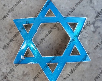 v Star of David Blue Pendant -  50mm x 39mm - Hanukkah, Blue, Crystal