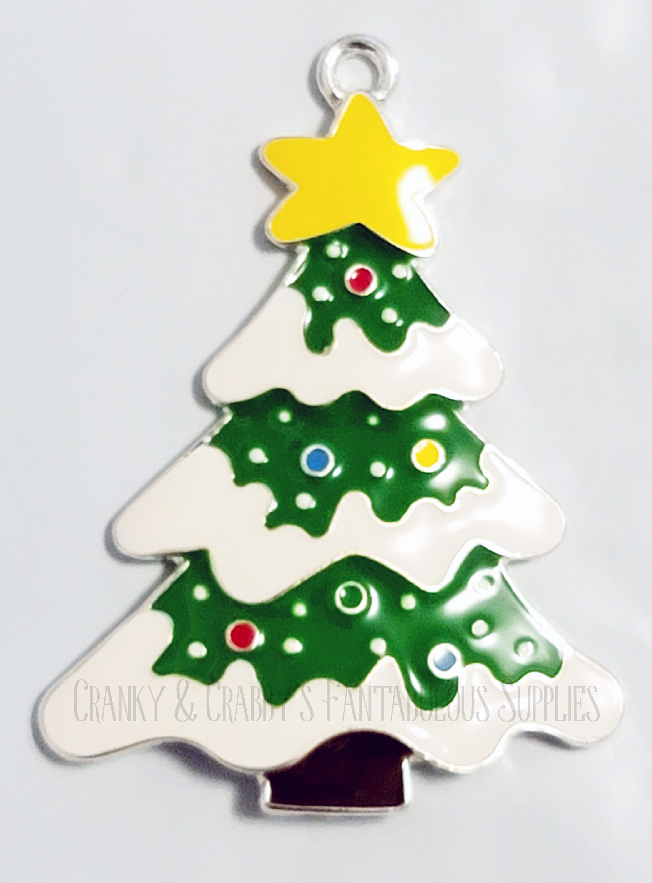 I 雪のクリスマスツリーエナメルペンダント - ホリデー - 48 mm x 38
