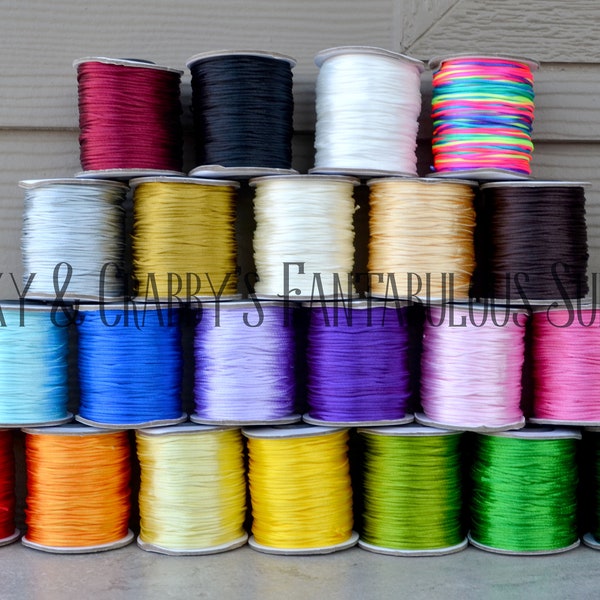 1mm Satin Rattail Cording   -  For  Adjustable Necklaces, Macrame -  109 yard Roll - 22 Colors Your Choice