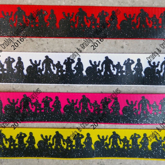 7/8" ZOMBIE -   Walking Dead - Black Glitter - 4 color bases  - US Designer Printed Ribbon - 1yd