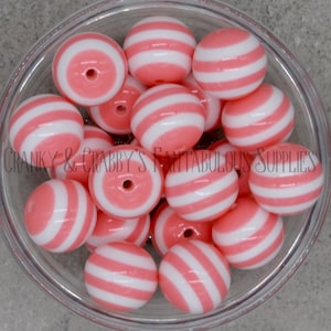 20mm Resin Gumball Stripe Beads  -  Chunky Necklaces - Set of 10 - Pink