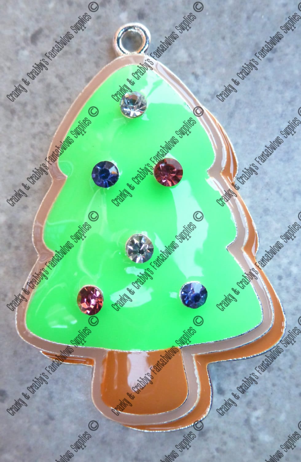 Christmas Tree Cookie Cut Out Pendant Enamel With Rhinestones - 50mm X ...