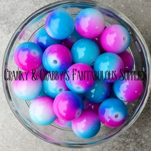 20mm Jelly Ombre Print on Clear Jelly Beads  -  Chunky Necklaces - Set of 10 - Pink, Blue, Splatter