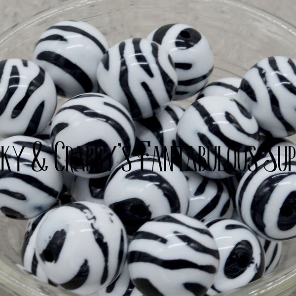 I 20mm Zebra Stripe Print Solid Beads  -  Chunky Necklaces - Set of 10 - Black and White