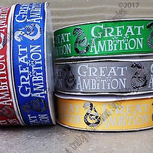 7/8&quot; Great Ambition - Snake House - Boy Wizard Inspired   - US Designer Printed Ribbon - 1yd - Black Foil