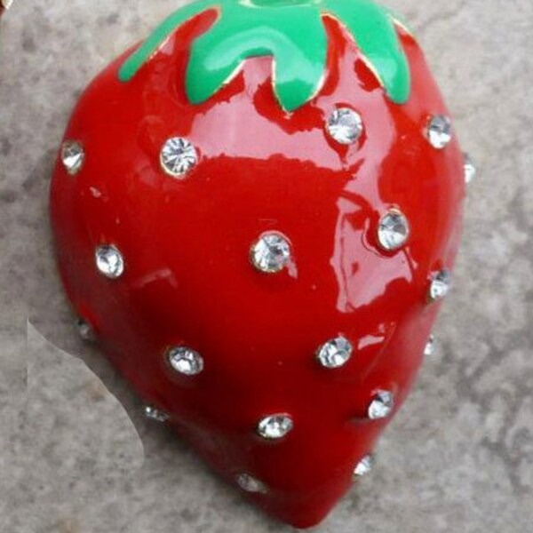 Ciondolo fragola - strass - grosso collane - 42 x 20 mm smalto fascino