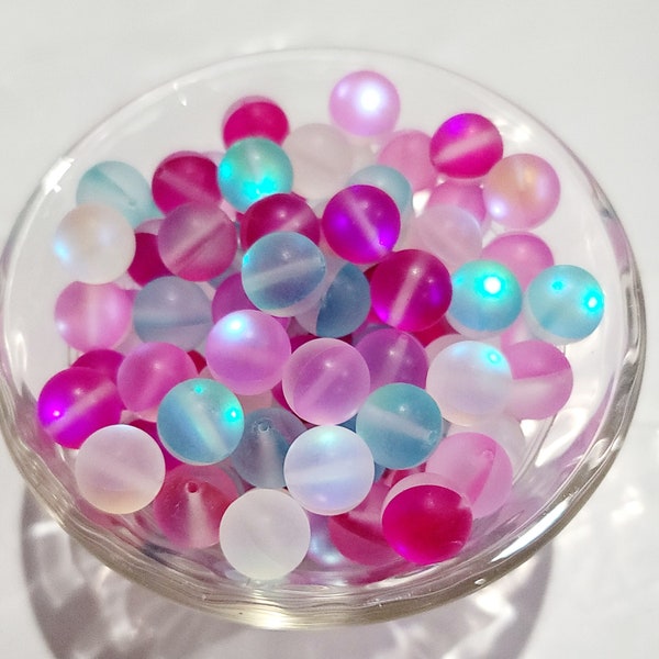 CLEARANCE 12mm & 10mm  Glowing Mermaid Round Glass Beads - Transparent - Mix of 12mm/10mm and colors - set of 34