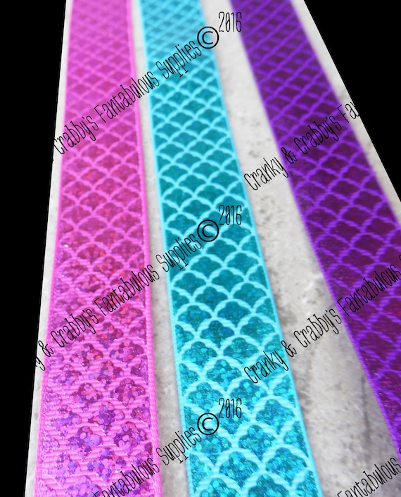 Mermaid Scales Laser Printed Ribbon, 1-1/2-Inch, 10-Yard, Blue