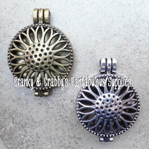Oil Locket Daisy Design  - 44mm x 33mm - Silver or Bronze - Perfume locket - Diffuser pendant