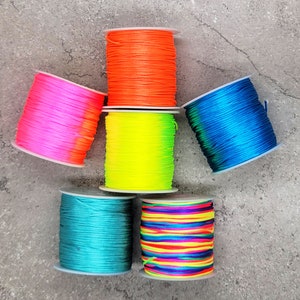 I   1mm NEON Satin Rattail Cording   -  For  Adjustable Necklaces, Macrame -  109 yard Roll - 6 Colors Your Choice