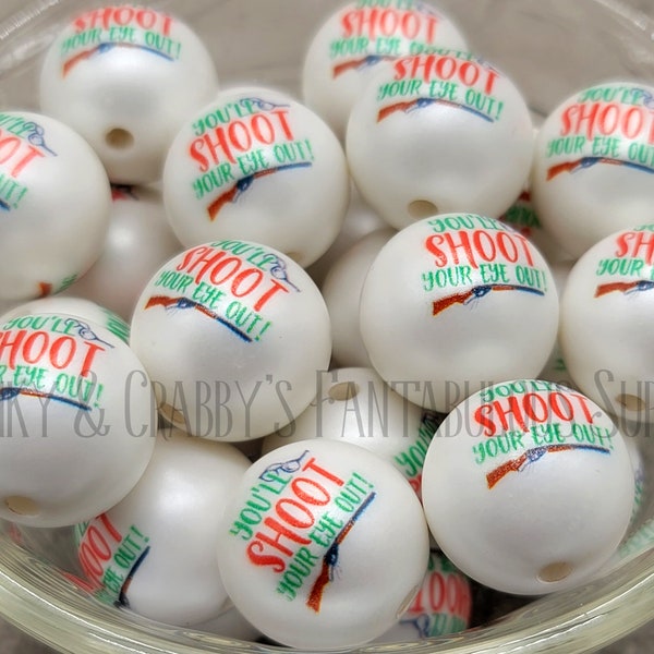20mm  Christmas Story Print on Matte Pearl Beads  -  Chunky Necklaces - Set of 10 - Shoot Your Eye Out