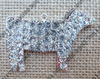 v  Rhinestone Cow Pendant - 40mm X 60mm apprx - livestock  - Chunky Necklace Pendant Only