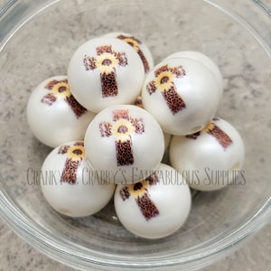 I 20mm Western Leopard Print Sunflower Cross Printed Pearl -  Chunky Necklaces - Set of 10 -