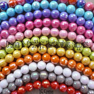 Strand/22  15.5mm Pearlized Round Faceted Disco Ball Beads  -  Chunky Necklaces - 11 colors