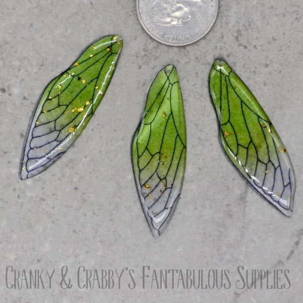 Fairy Wing Resin Charm  -  Chunky Necklaces - Set of 1 - 51mm x 16.5mm - Glitter