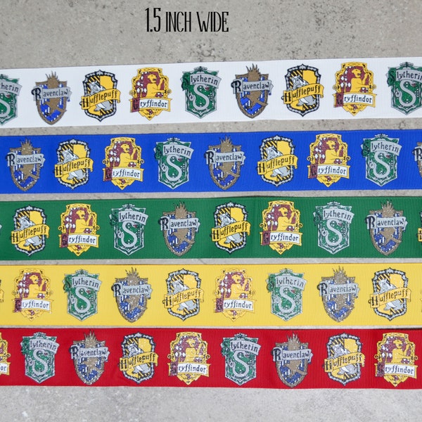 1.5 inch Boy Wizard Inspired  Crests - US Designer Printed Ribbon - 1yd -  - glitter - Red, Yellow, Blue, Green or White