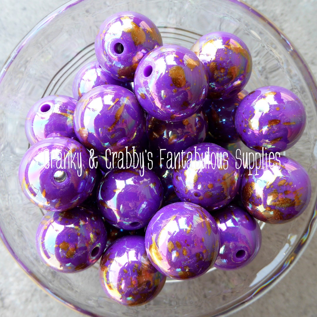 I 20mm Gold Fleck on Purple Chunky Necklaces Set of 10 Metallic, Gold