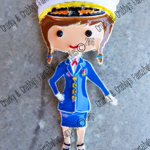 Original Design Marine Woman Enamel and Rhinestone Pendant - 54mm x 25mm - Colored enamel silver metal with rhinestones Military