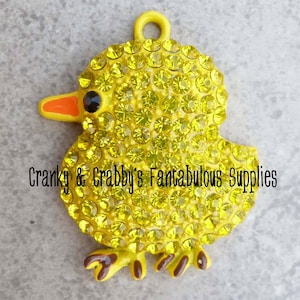 Große gelbe Küken gelb Baby Chick Strassanhänger - 44 mm x 35 mm - Silber - Ostern