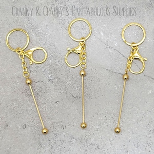 Beadable Blanks - GOLD Key Chain or Pendant - Add beads  - Fit bead with 1.75mm hole or larger - 58mm bar