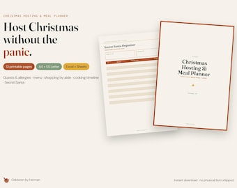 Christmas Dinner Planner Printable, Holiday Meal Planner, Christmas Menu, Shopping List, Secret Santa, Hosting Spreadsheet, Google Sheets