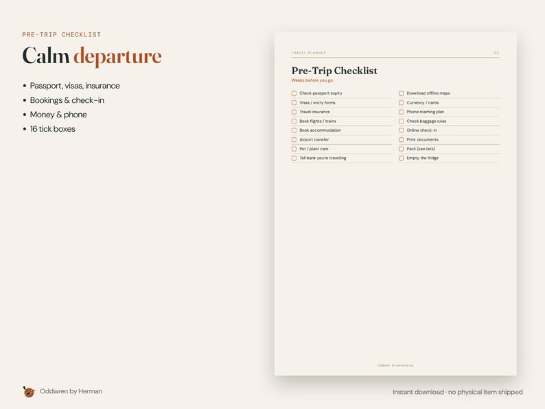 Travel Planner Printable, Packing List, Trip Itinerary, Vacation Planner, Travel Budget Spreadsheet, Holiday Checklist, A4 US Letter image 5