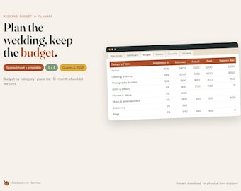 Wedding Budget Spreadsheet, Wedding Planner Printable, Guest List RSVP Tracker, Wedding Checklist, Excel Google Sheets, UK US