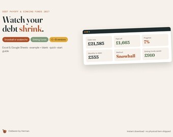 Debt Payoff Tracker Spreadsheet 2027, Debt Snowball Avalanche, Sinking Funds Tracker, Savings Goals, Excel Google Sheets, UK US