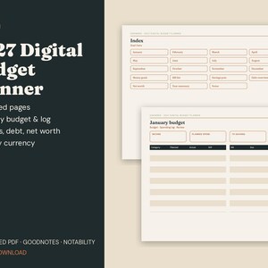 Planificador de presupuesto digital 2027, planificador financiero GoodNotes con hipervínculos, presupuesto para iPad, registro de ahorros, registro de deudas, registro de gastos mensuales