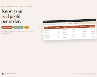 Etsy Seller Spreadsheet, Etsy Fee Calculator, Small Business Profit Tracker, Handmade Seller Bookkeeping, Excel Google Sheets, UK US