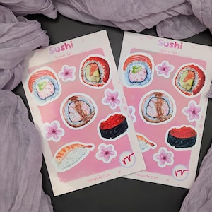 Sushi Sticker Sheet Set - Illustrative Themen Aufkleber für Geschenke, Scrapbooking, Karten und Bastelarbeiten