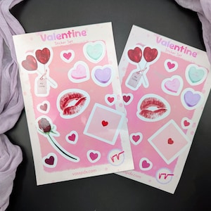 Valentinstag Stickerbogen - Illustrative Liebesmotiven Aufkleber für Geschenke, Scrapbooking, Karten und Bastelarbeiten