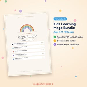 Kids Learning Mega Bundle Ages 4-11, 103 Printable Pages, Math, ABC Handwriting, Mazes, Times Tables, Homeschool PDF