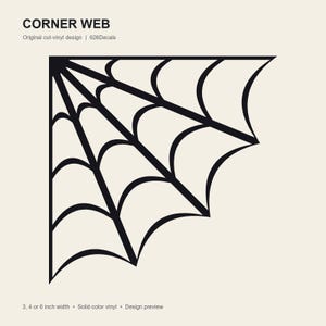 Corner Spider Web Vinyl Decal, Halloween Gothic Window Sticker, Single Color, 3 4 or 6 Inch