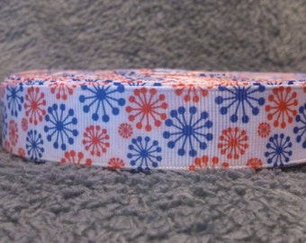 Clearance 4th of July ribbon, firework ribbon, patriotic ribbon, Red,white & Blue  Nautical 7/8in Grosgrain ribbon wholesale