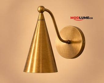 Brass Wall Sconce, 1950s Italian-Inspired Mid-Century Lighting, 5 x 10 Inches