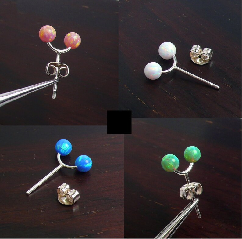 4mm Twin Opal Stud Opal Ball Stud100 Handmade Sterling Etsy