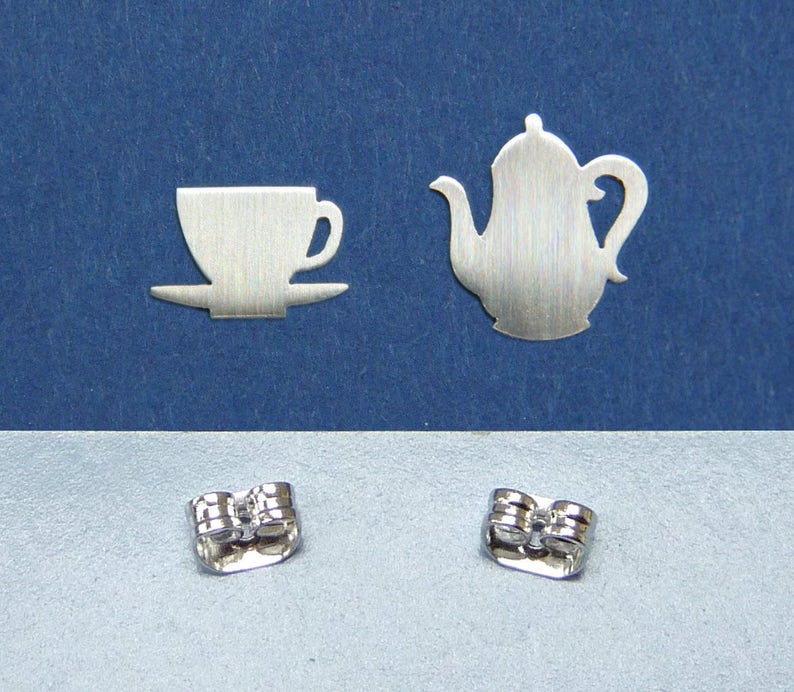 A Teapot & Cup 1 Pair Sterling Silver Earrings Mini Etsy Hong Kong