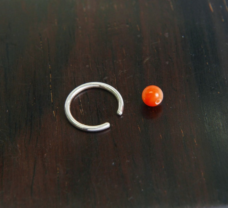 16g 1.2mm captive bead 925 sterling silver ring,cbr,rook,tragus,helix,eyebrow,septum,hypoallergenic piercing hoop with Semi-precious 4mm