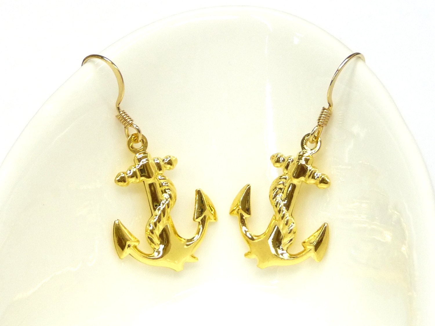 Gold Anchor earrings Nautical Charm earrings Anchor ear Etsy