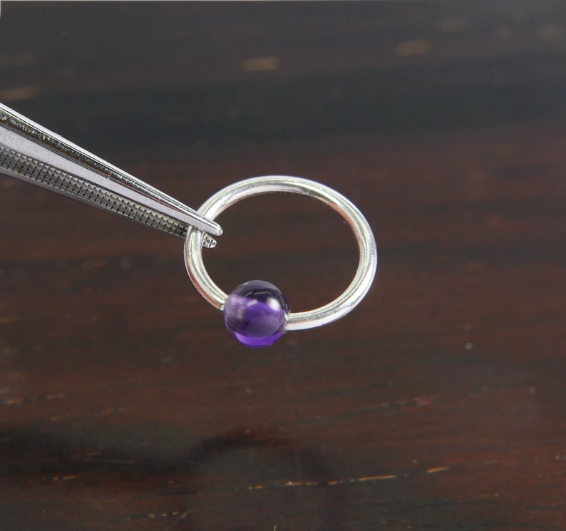 16g 1.2mm captive bead 925 sterling silver ring,cbr,rook,tragus,helix,eyebrow,septum,hypoallergenic piercing hoop with Semi-precious 4mm