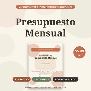 Planificador de Presupuesto Mensual PDF Rellenable | Hipervinculado | Control de Gastos e Ingresos | Finanzas Personales Español