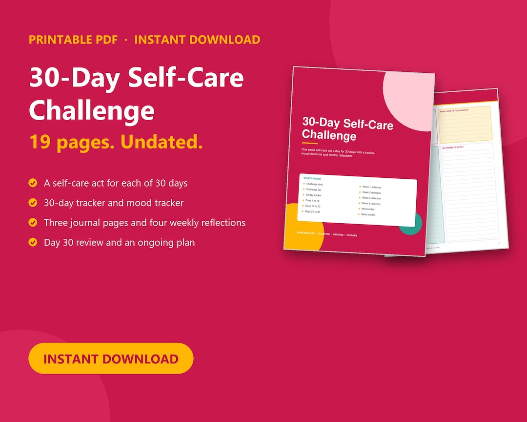 30 Day Self Care Challenge Printable PDF | Self Care Tracker, Daily ...