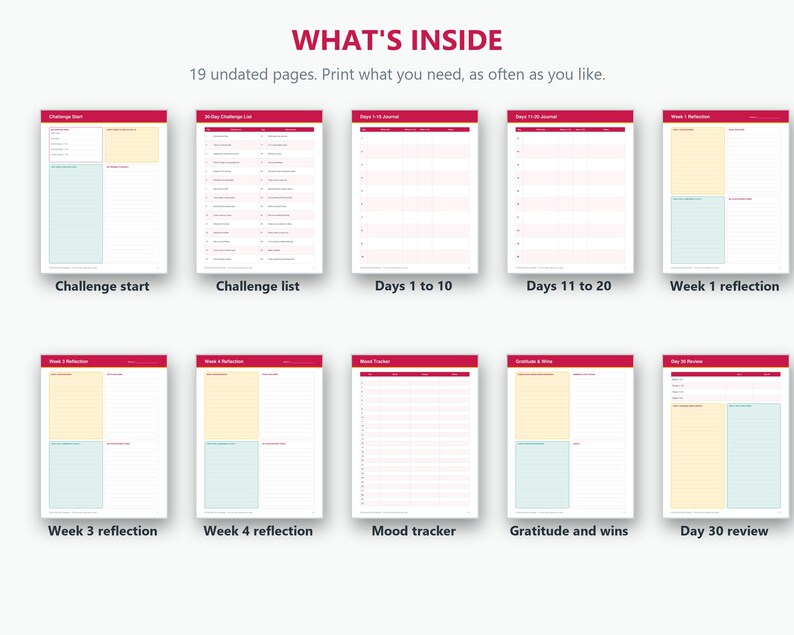 30 Day Self Care Challenge Printable PDF | Self Care Tracker, Daily ...
