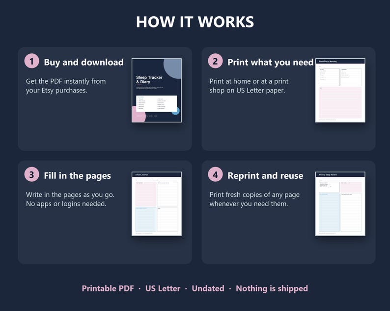 Sleep Tracker & Diary Printable PDF | Sleep Log, Dream Journal, Sleep ...