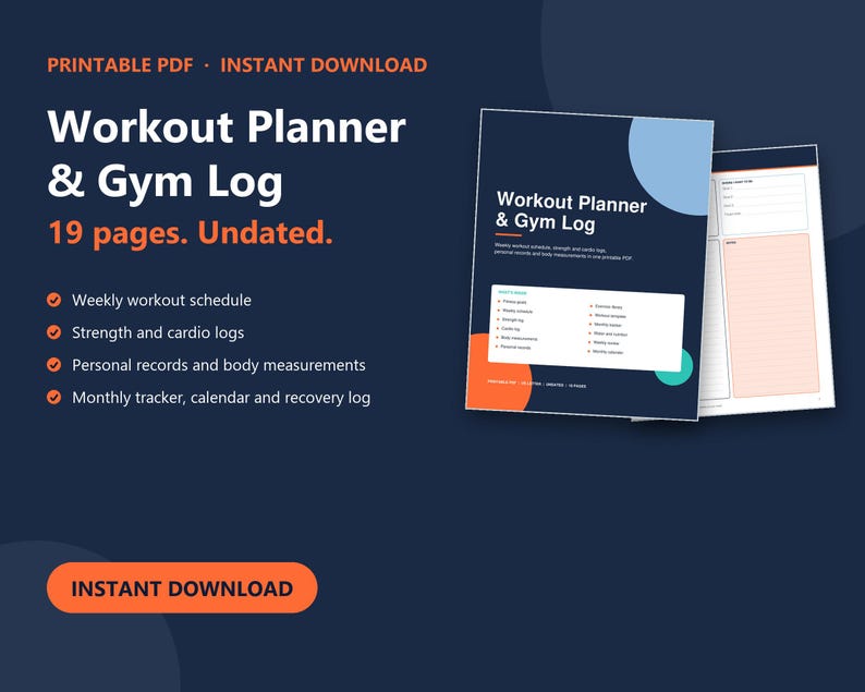 Workout Planner & Gym Log Printable PDF | Fitness Tracker, Strength ...