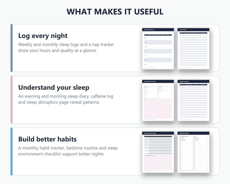 Sleep Tracker & Diary Printable PDF | Sleep Log, Dream Journal, Sleep ...