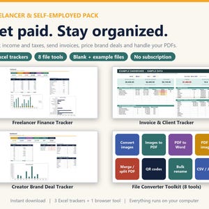 Freelancer Finance Bundle | Income Tracker, Invoice Tracker, Brand Deal Tracker, PDF Tools | Excel | Self-Employed Pack